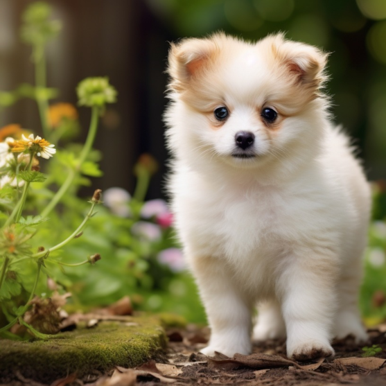 White and Brown Pomachon Outdoor puppy White and Brown Pomachon puppy